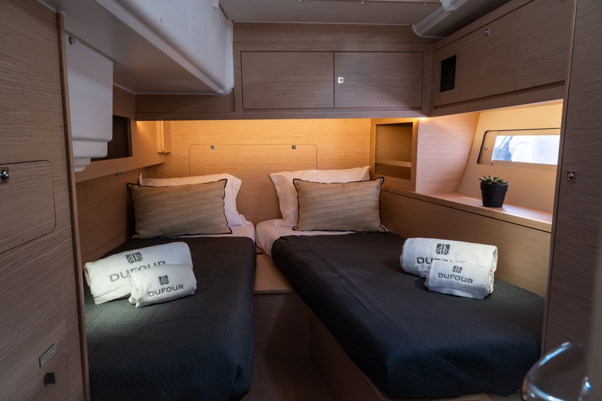 Cabin on Ionian Blue, a Dufour 530 sailboat at Preveza, Greece