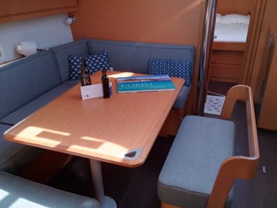Salon of Triumph, a Dufour 430 sailboat at Kontokali, Greece