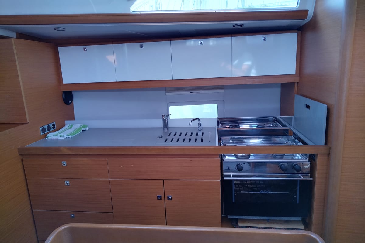Galley of Triumph, a Dufour 430 sailboat at Kontokali, Greece