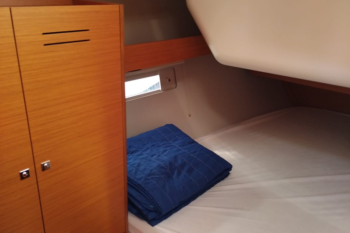Cabin on Triumph, a Dufour 430 sailboat at Kontokali, Greece
