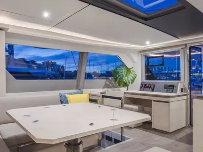 Salon of Moorings 5000-6 Exclusive, a Leopard 50 catamaran at English Harbour, Antigua and Barbuda