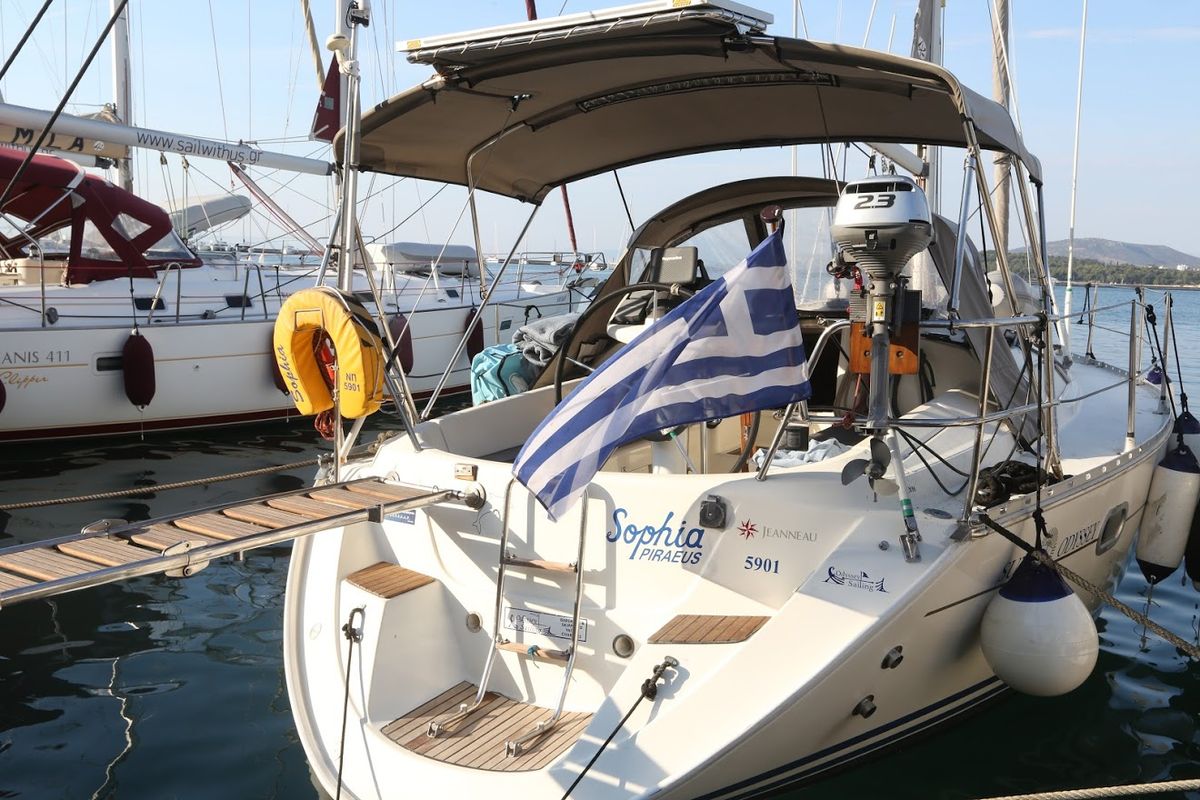 Exterior view of Sophia, a Jeanneau Sun Odyssey 33 sailboat at Volos Municipality, Greece