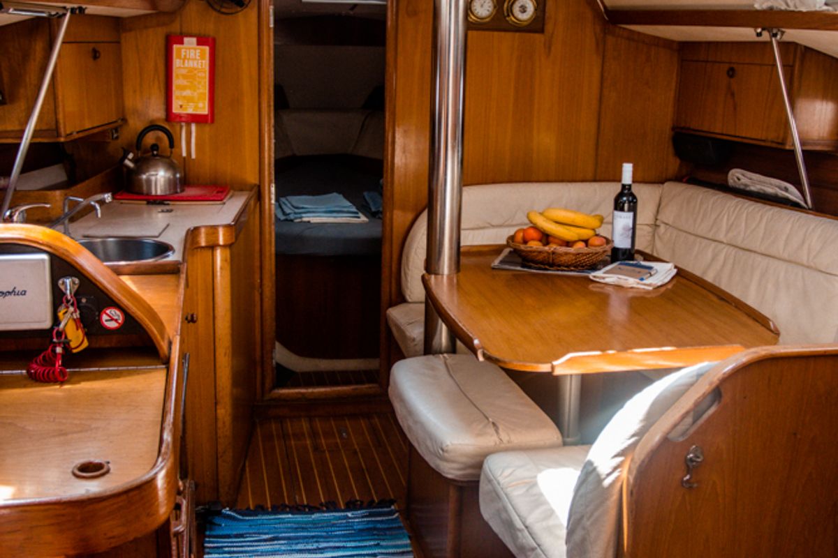 Salon of Sophia, a Jeanneau Sun Odyssey 33 sailboat at Volos Municipality, Greece
