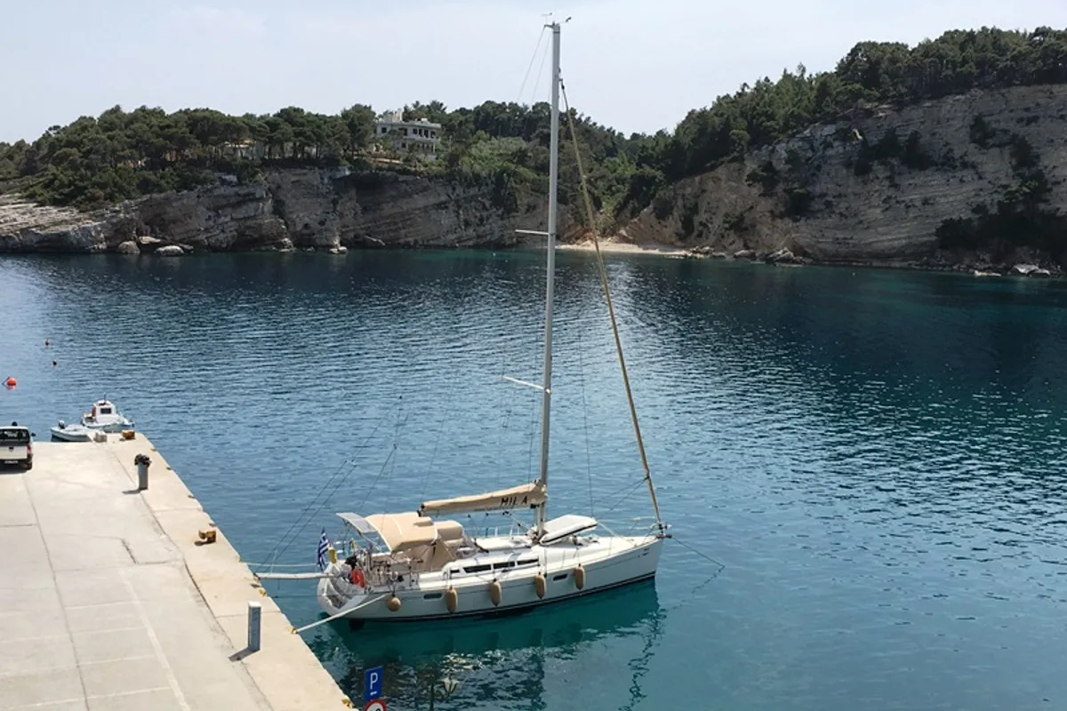 Exterior view of Mila, a Jeanneau Sun Odyssey 42 i sailboat at Volos Municipality, Greece