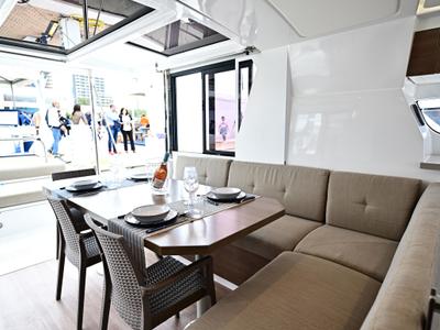 Salon of Blitz, a Bali 4.2 catamaran at Tonnarella, Italy
