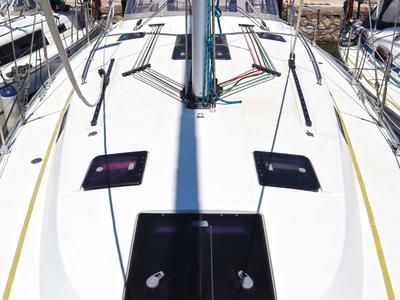 Deck of Fortuna Redux, a Bavaria Cruiser 40 sailboat at Athens, Greece