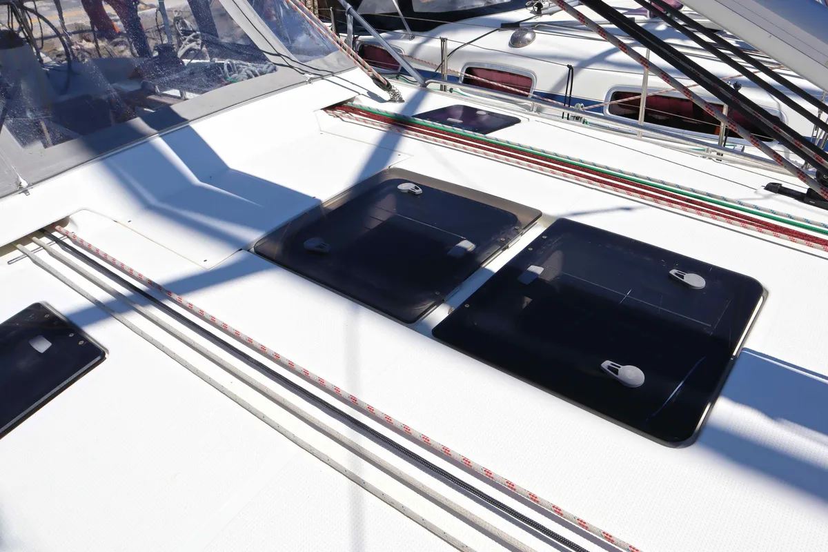 Deck of Fortuna Redux, a Bavaria Cruiser 40 sailboat at Athens, Greece