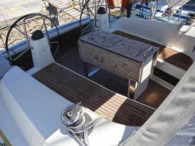 Cockpit of Fortuna Redux, a Bavaria Cruiser 40 sailboat at Athens, Greece