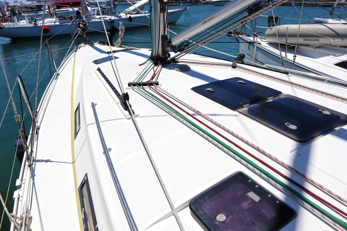 Deck of Fortuna Redux, a Bavaria Cruiser 40 sailboat at Athens, Greece