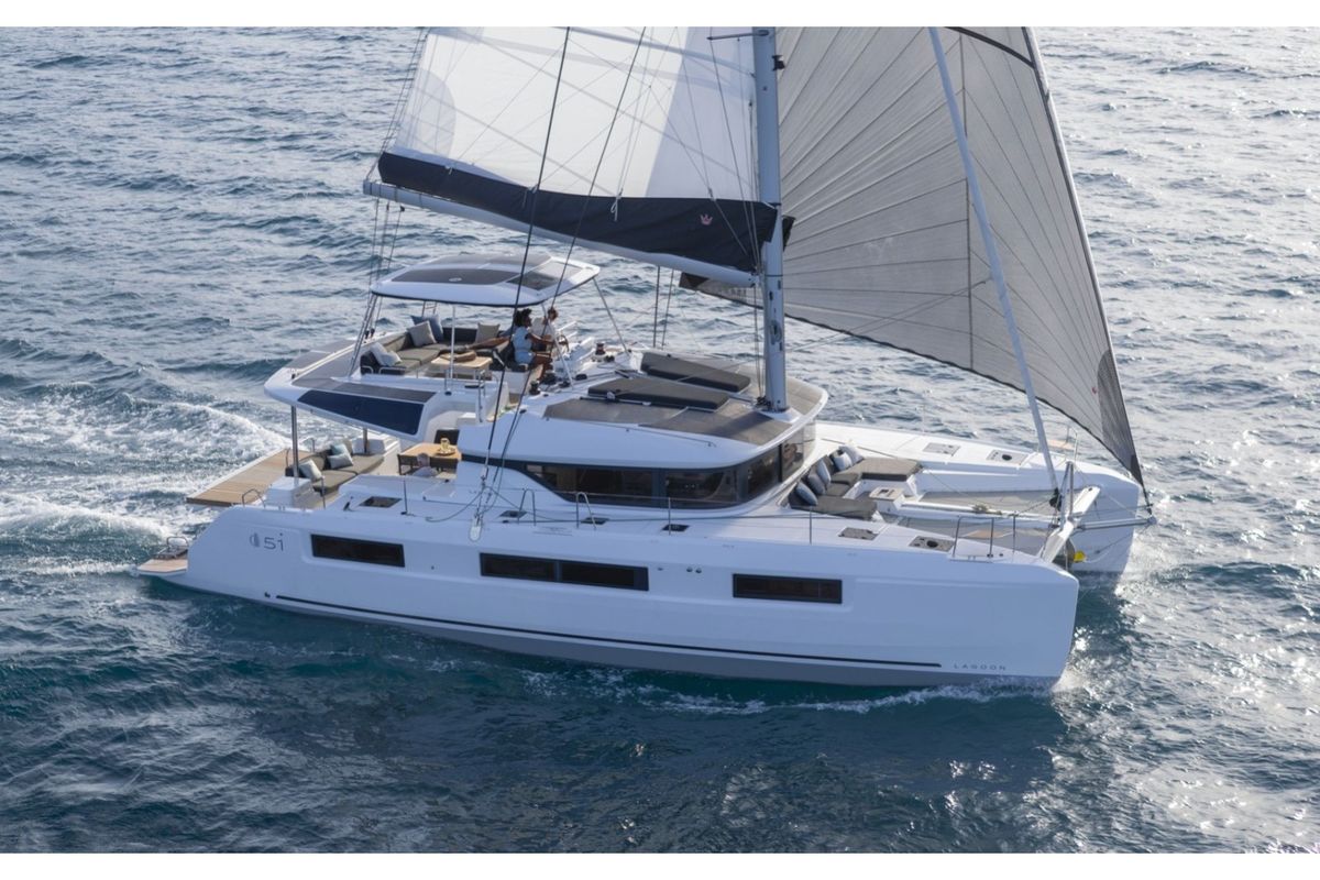 Exterior view of Sailuxe - Clementina, a Lagoon 51 catamaran at Salerno, Italy