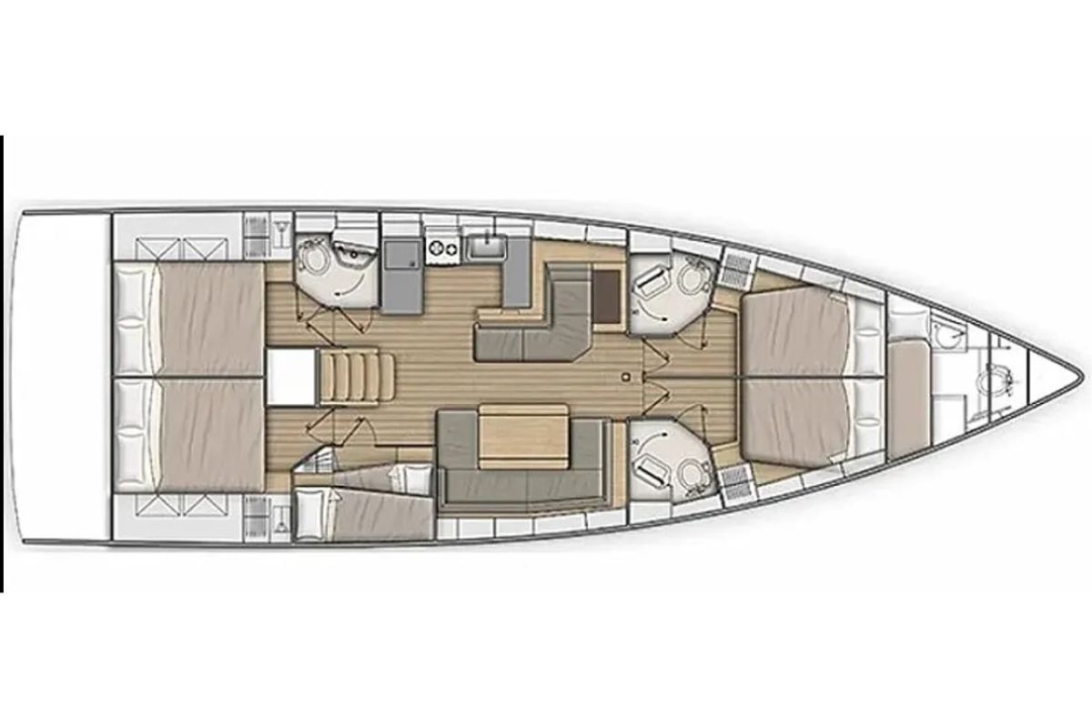 Floor plan of All Blue II, a Beneteau Oceanis 51.1 sailboat at Municipal Unit of Lefkada, Greece