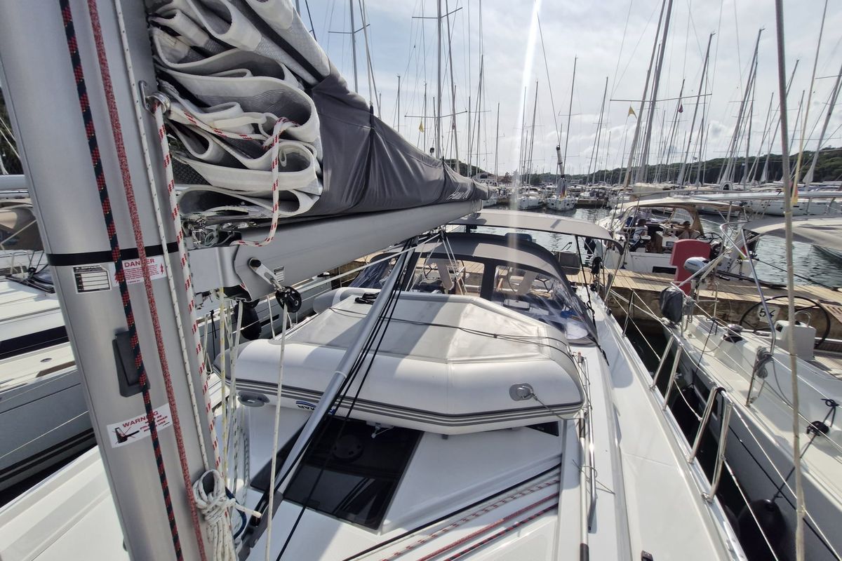 Deck of Marius, a Hanse Yachts Hanse 410 sailboat at Grad Pula, Croatia