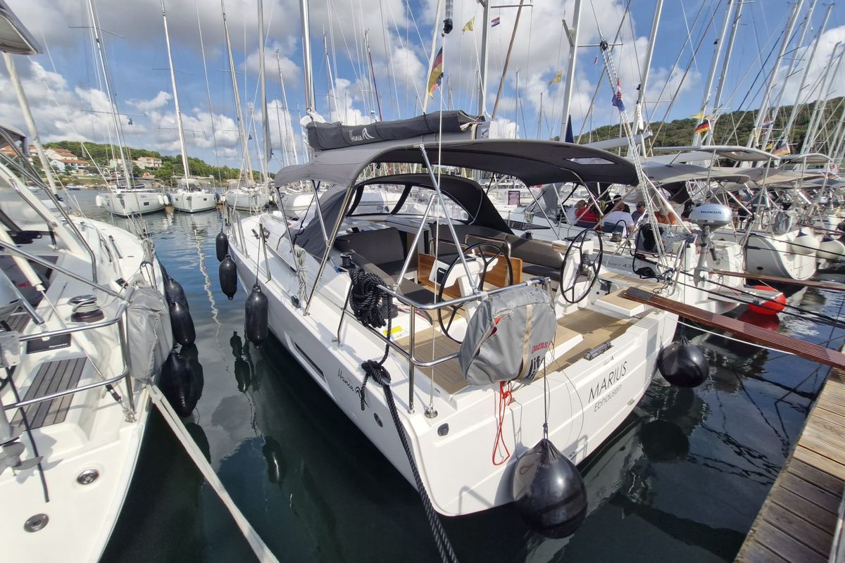 Exterior view of Marius, a Hanse Yachts Hanse 410 sailboat at Grad Pula, Croatia