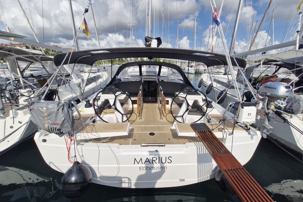 Exterior view of Marius, a Hanse Yachts Hanse 410 sailboat at Grad Pula, Croatia