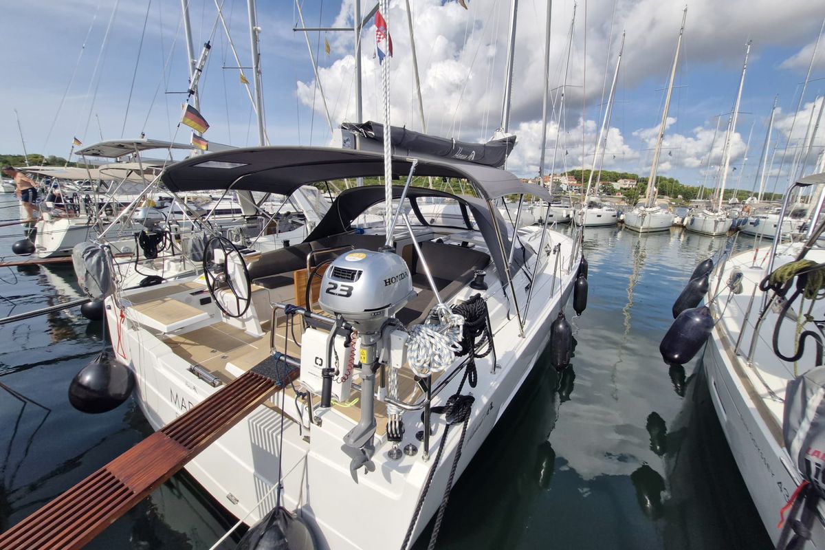 Exterior view of Marius, a Hanse Yachts Hanse 410 sailboat at Grad Pula, Croatia