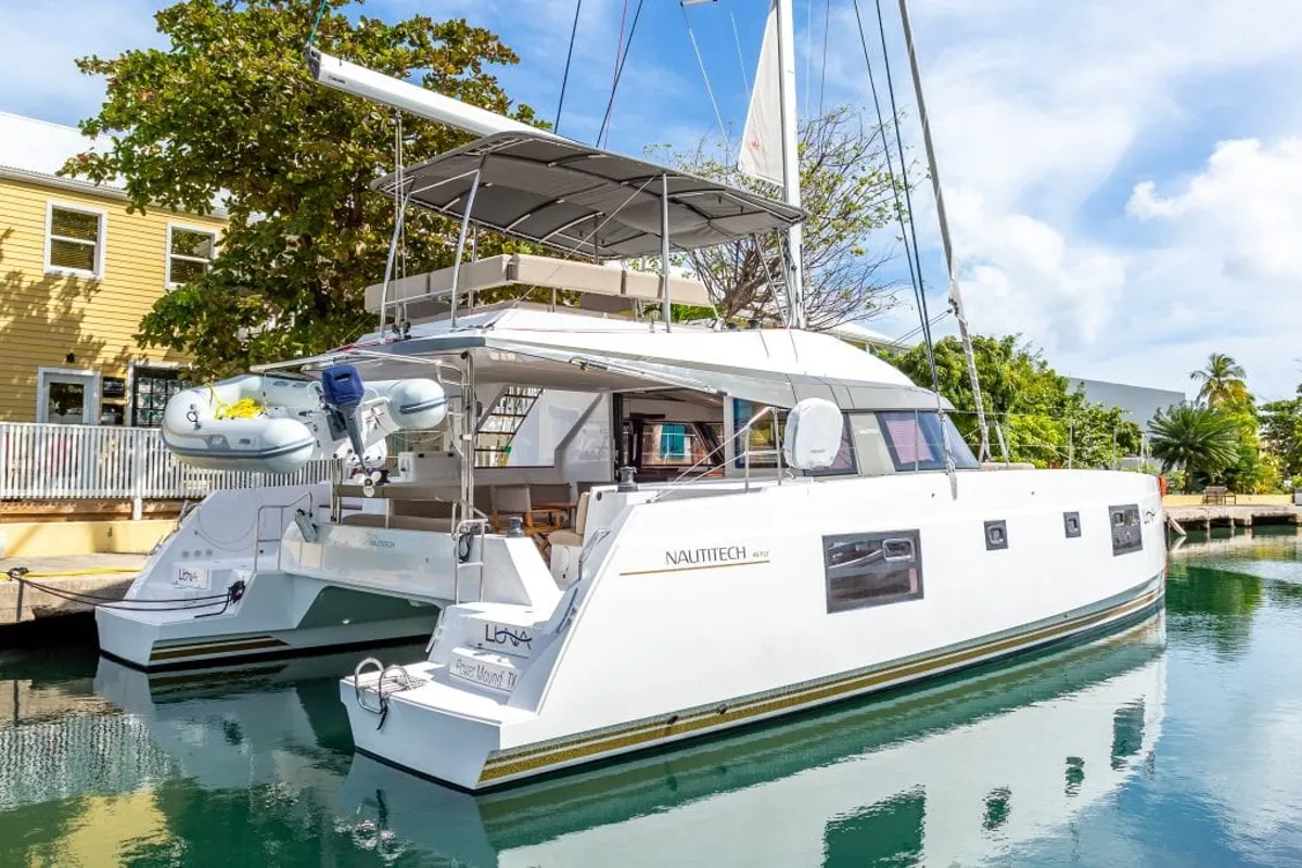 Exterior view of Luna, a Nautitech Rochefort Nautitech 46 Fly catamaran at Road Town, British Virgin Islands