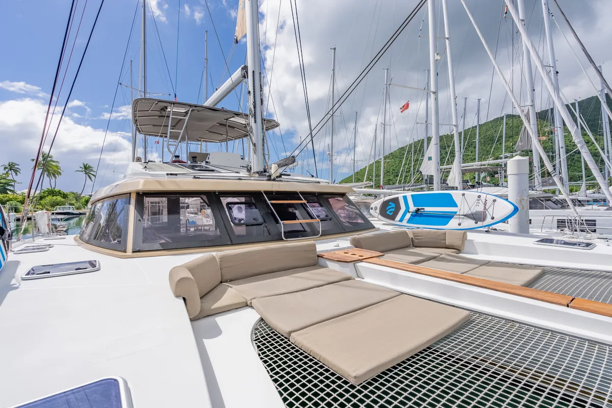Deck of Luna, a Nautitech Rochefort Nautitech 46 Fly catamaran at Road Town, British Virgin Islands