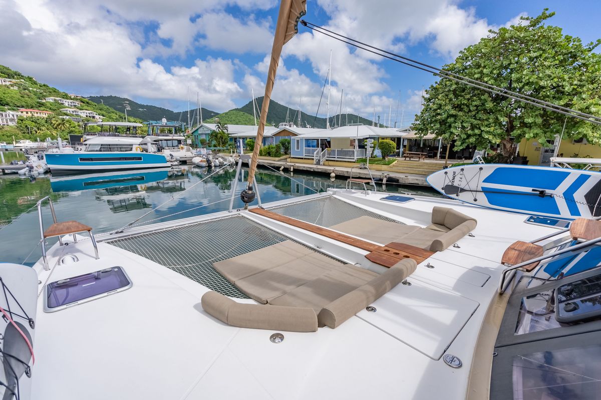 Deck of Luna, a Nautitech Rochefort Nautitech 46 Fly catamaran at Road Town, British Virgin Islands