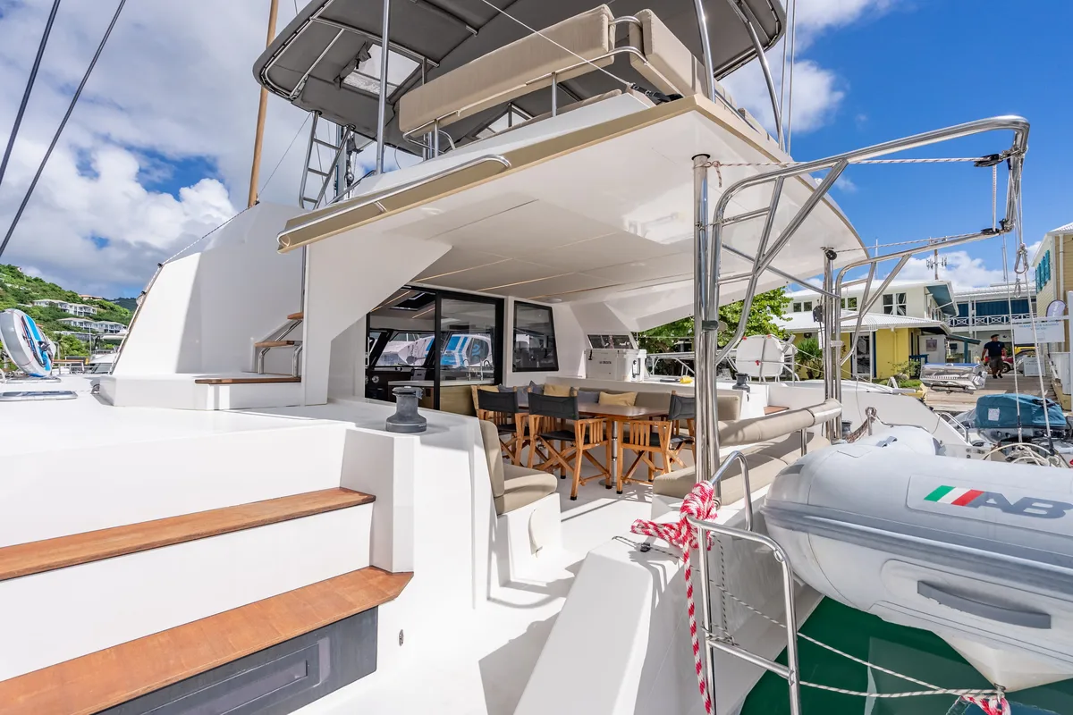 Deck of Luna, a Nautitech Rochefort Nautitech 46 Fly catamaran at Road Town, British Virgin Islands