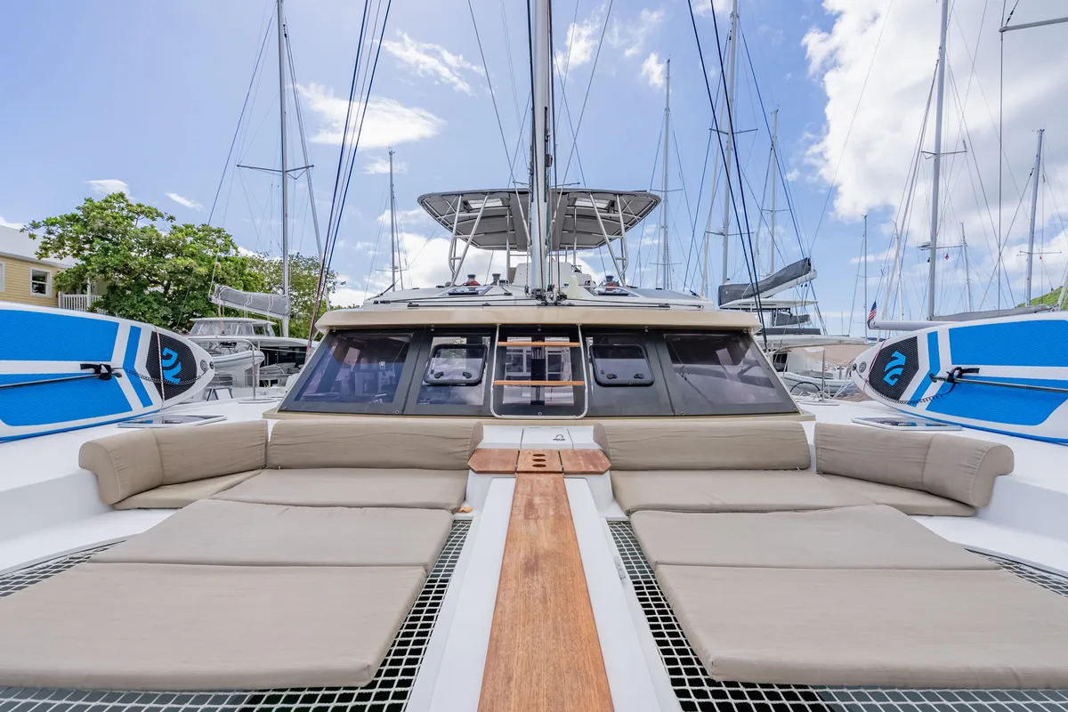 Deck of Luna, a Nautitech Rochefort Nautitech 46 Fly catamaran at Road Town, British Virgin Islands