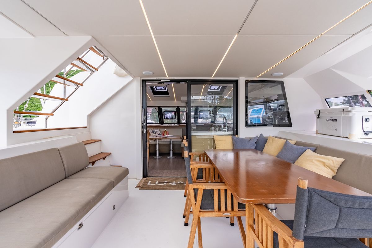 Cockpit of Luna, a Nautitech Rochefort Nautitech 46 Fly catamaran at Road Town, British Virgin Islands