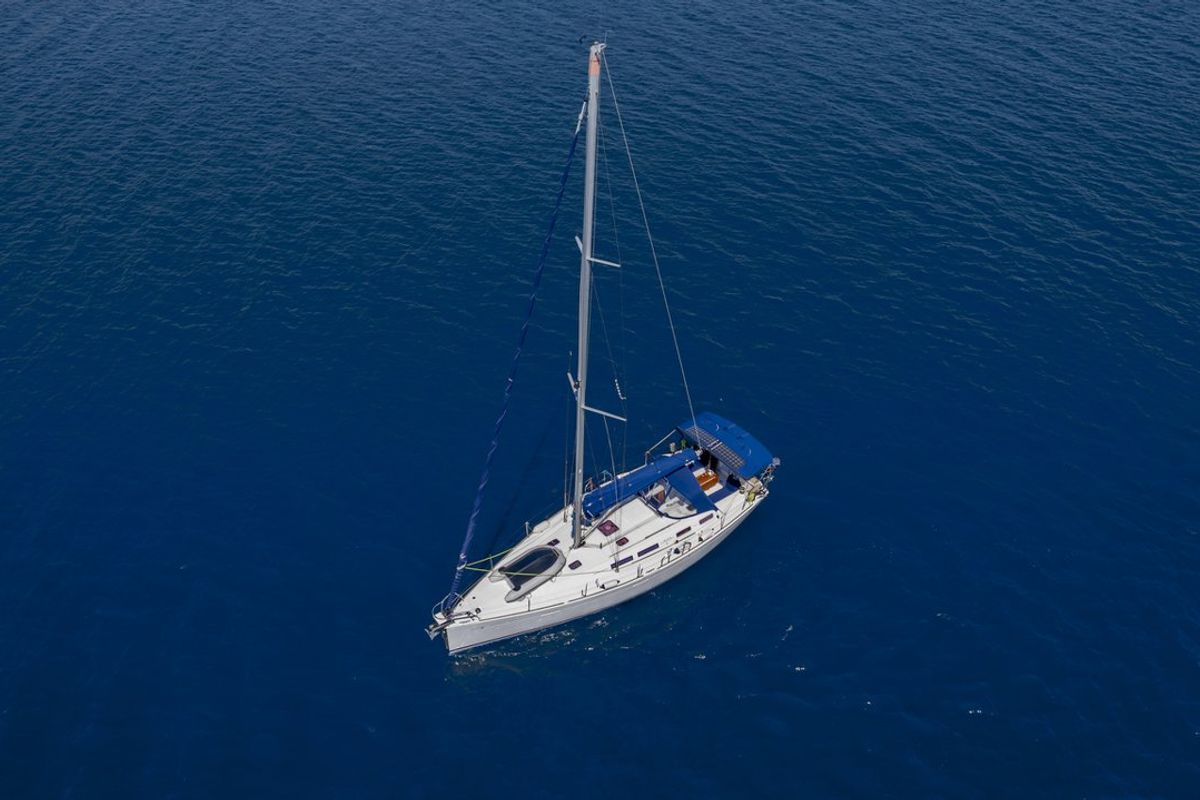 Exterior view of Esen Mila, a Dufour 425 GL sailboat at Fethiye, Turkey