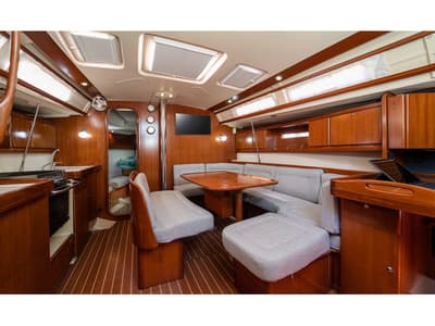 Salon of Esen Mila, a Dufour 425 GL sailboat at Fethiye, Turkey