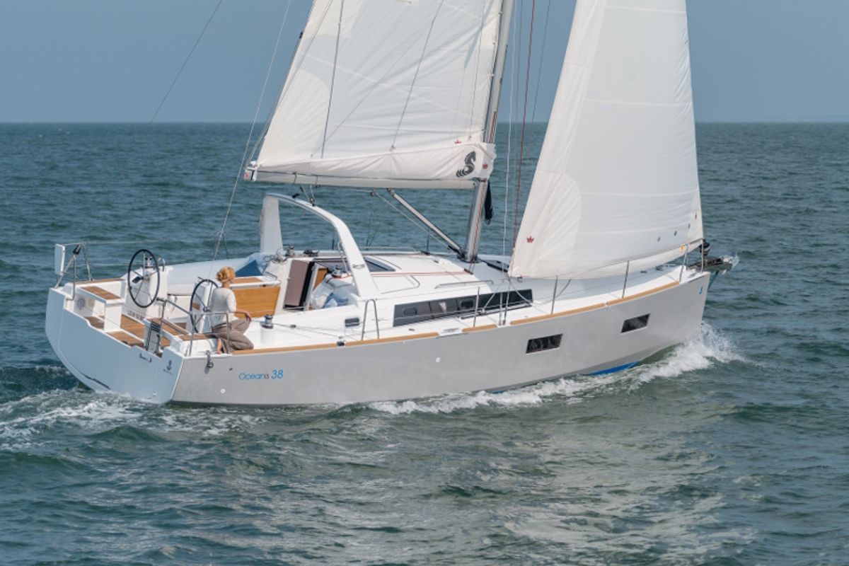 Exterior view of Maestrale, a Beneteau Oceanis 38.1 sailboat at Tonnarella, Italy