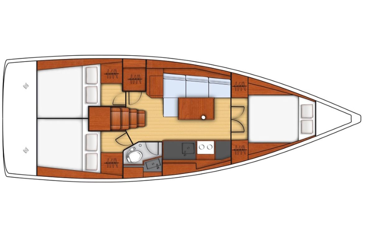 Floor plan of Maestrale, a Beneteau Oceanis 38.1 sailboat at Tonnarella, Italy