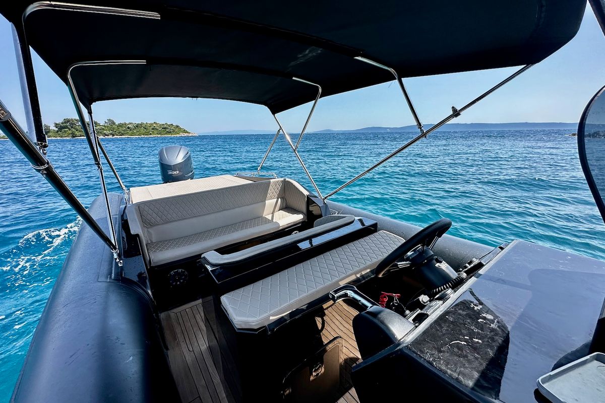 Cockpit of Lux, a Lolivul 9 motorboat at Grad Trogir, Croatia