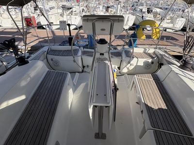 Deck of Sail Mira, a Jeanneau Sun Odyssey 36i sailboat at Fethiye, Turkey