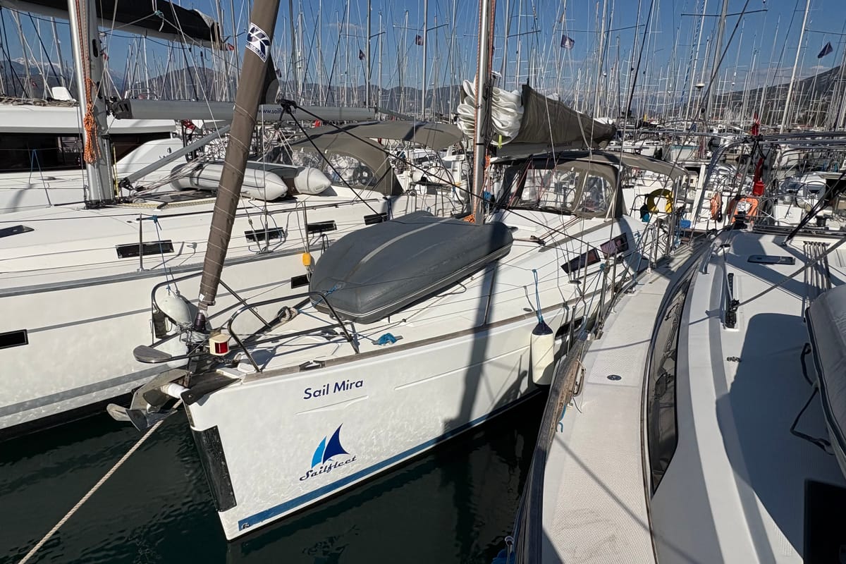 Exterior view of Sail Mira, a Jeanneau Sun Odyssey 36i sailboat at Fethiye, Turkey