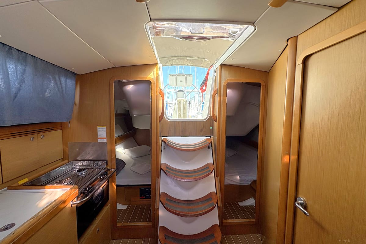 Salon of Sail Mira, a Jeanneau Sun Odyssey 36i sailboat at Fethiye, Turkey