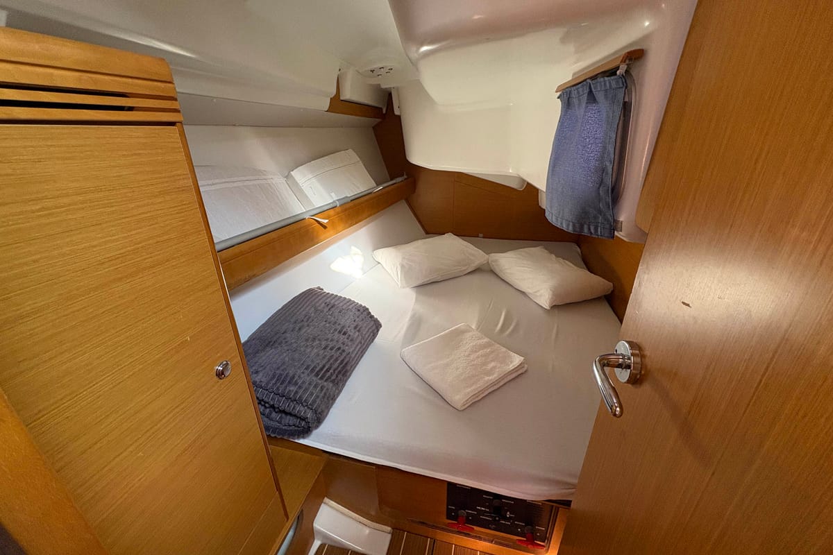 Cabin on Sail Mira, a Jeanneau Sun Odyssey 36i sailboat at Fethiye, Turkey