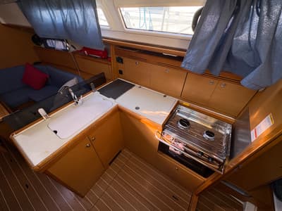 Galley of Sail Mira, a Jeanneau Sun Odyssey 36i sailboat at Fethiye, Turkey