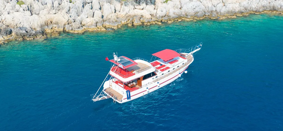 Exterior view of Ok Ay, a Custom Made OK AY Gulet yacht at Fethiye, Turkey