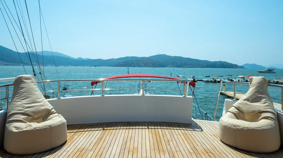 Deck of Ok Ay, a Custom Made OK AY Gulet yacht at Fethiye, Turkey