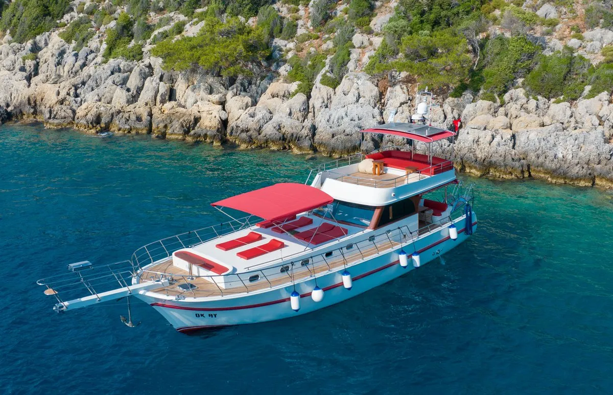Exterior view of Ok Ay, a Custom Made OK AY Gulet yacht at Fethiye, Turkey