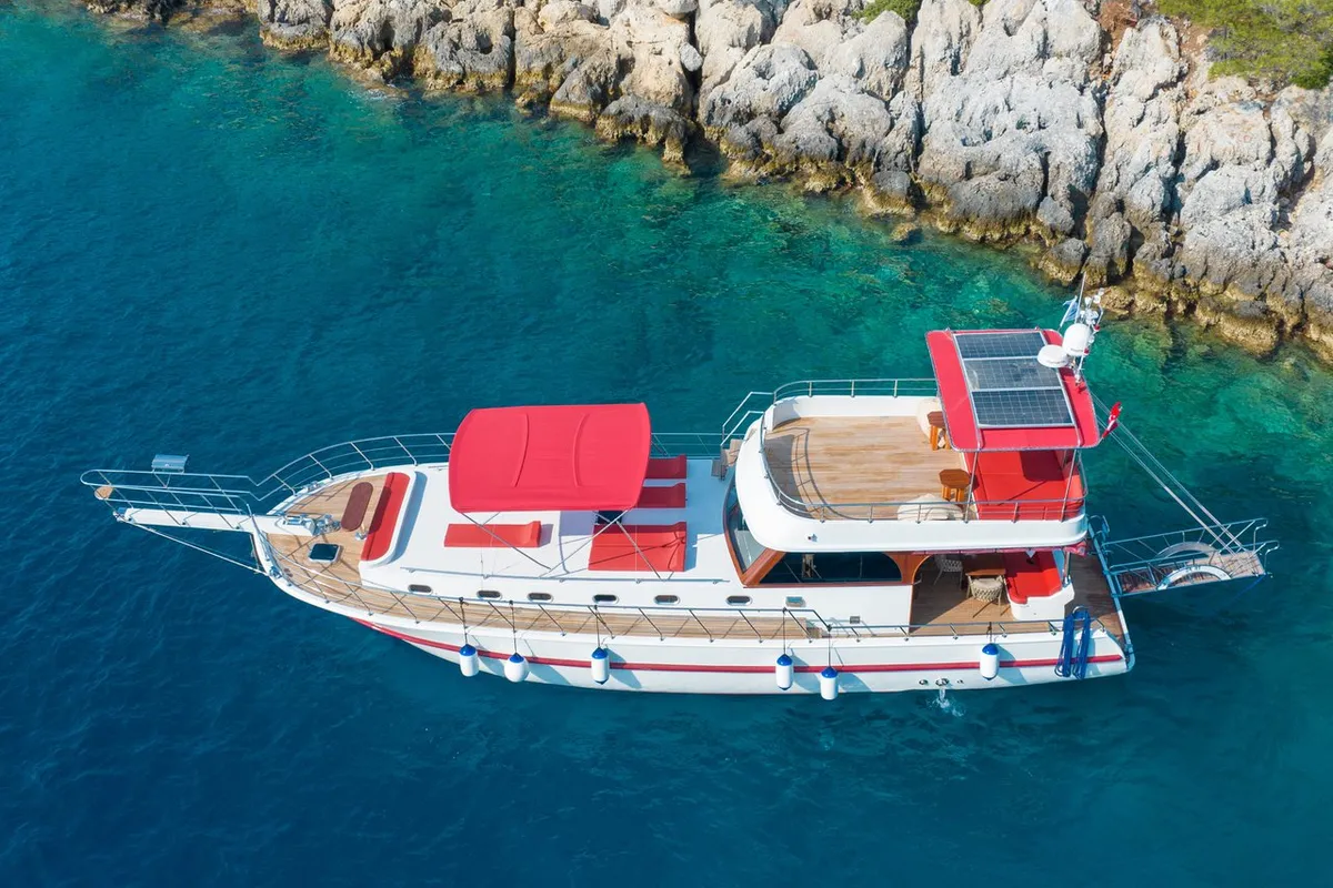 Exterior view of Ok Ay, a Custom Made OK AY Gulet yacht at Fethiye, Turkey