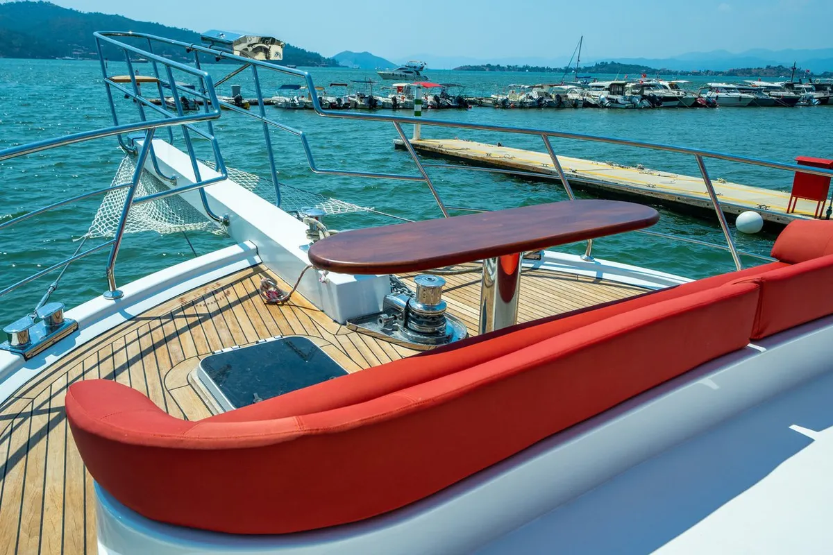 Deck of Ok Ay, a Custom Made OK AY Gulet yacht at Fethiye, Turkey