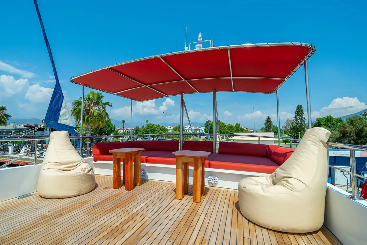 Deck of Ok Ay, a Custom Made OK AY Gulet yacht at Fethiye, Turkey