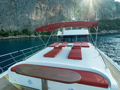 Deck of Ok Ay, a Custom Made OK AY Gulet yacht at Fethiye, Turkey