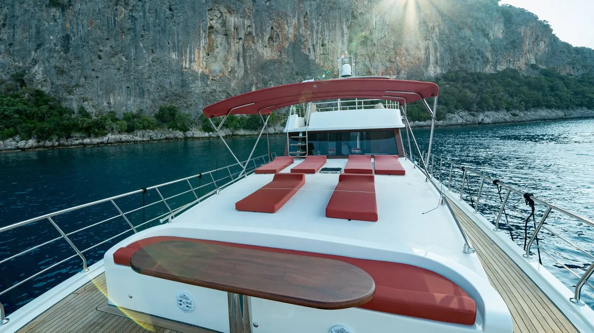 Deck of Ok Ay, a Custom Made OK AY Gulet yacht at Fethiye, Turkey