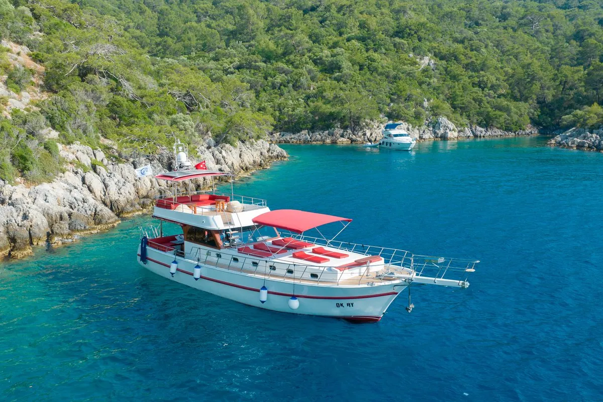 Exterior view of Ok Ay, a Custom Made OK AY Gulet yacht at Fethiye, Turkey