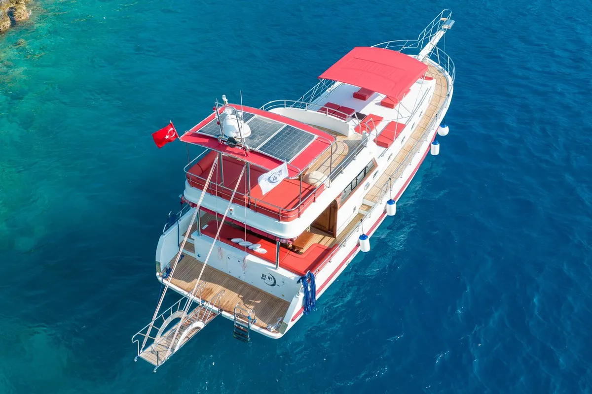 Exterior view of Ok Ay, a Custom Made OK AY Gulet yacht at Fethiye, Turkey