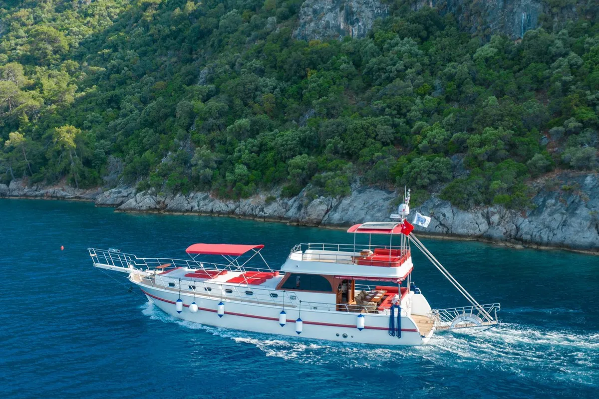 Exterior view of Ok Ay, a Custom Made OK AY Gulet yacht at Fethiye, Turkey
