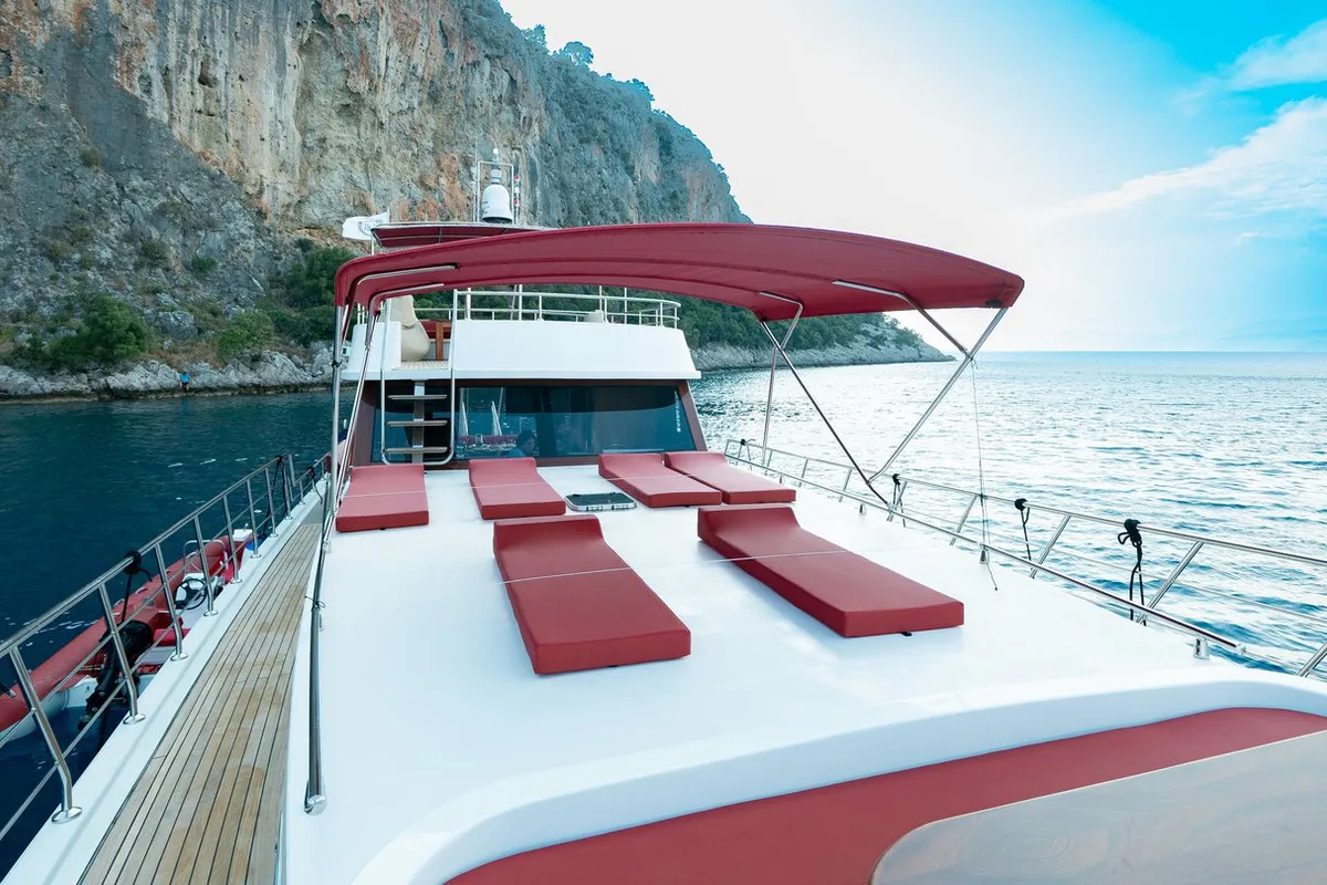 Deck of Ok Ay, a Custom Made OK AY Gulet yacht at Fethiye, Turkey