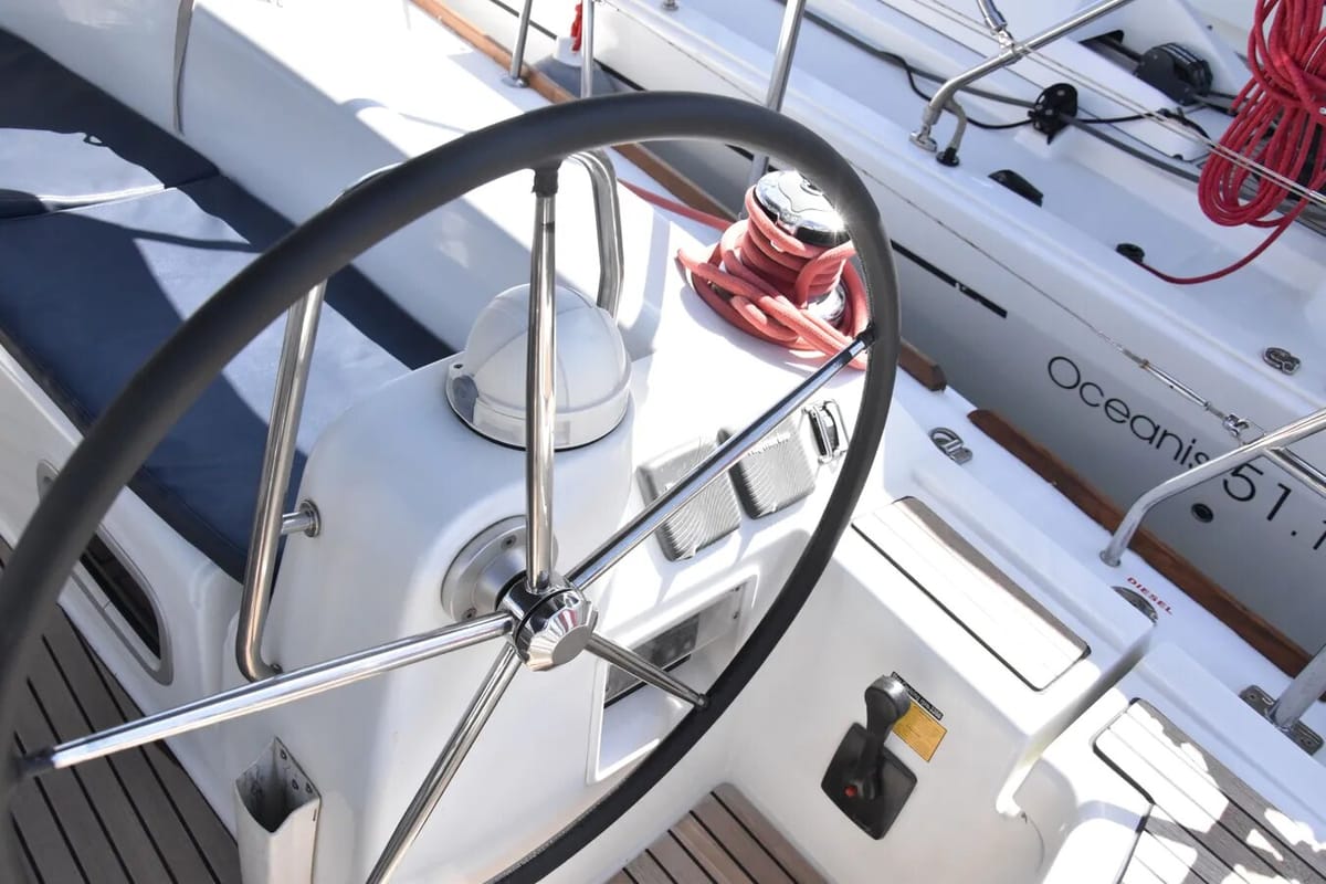 Cockpit of Fani, a Beneteau Oceanis 46 sailboat at Volos Municipality, Greece