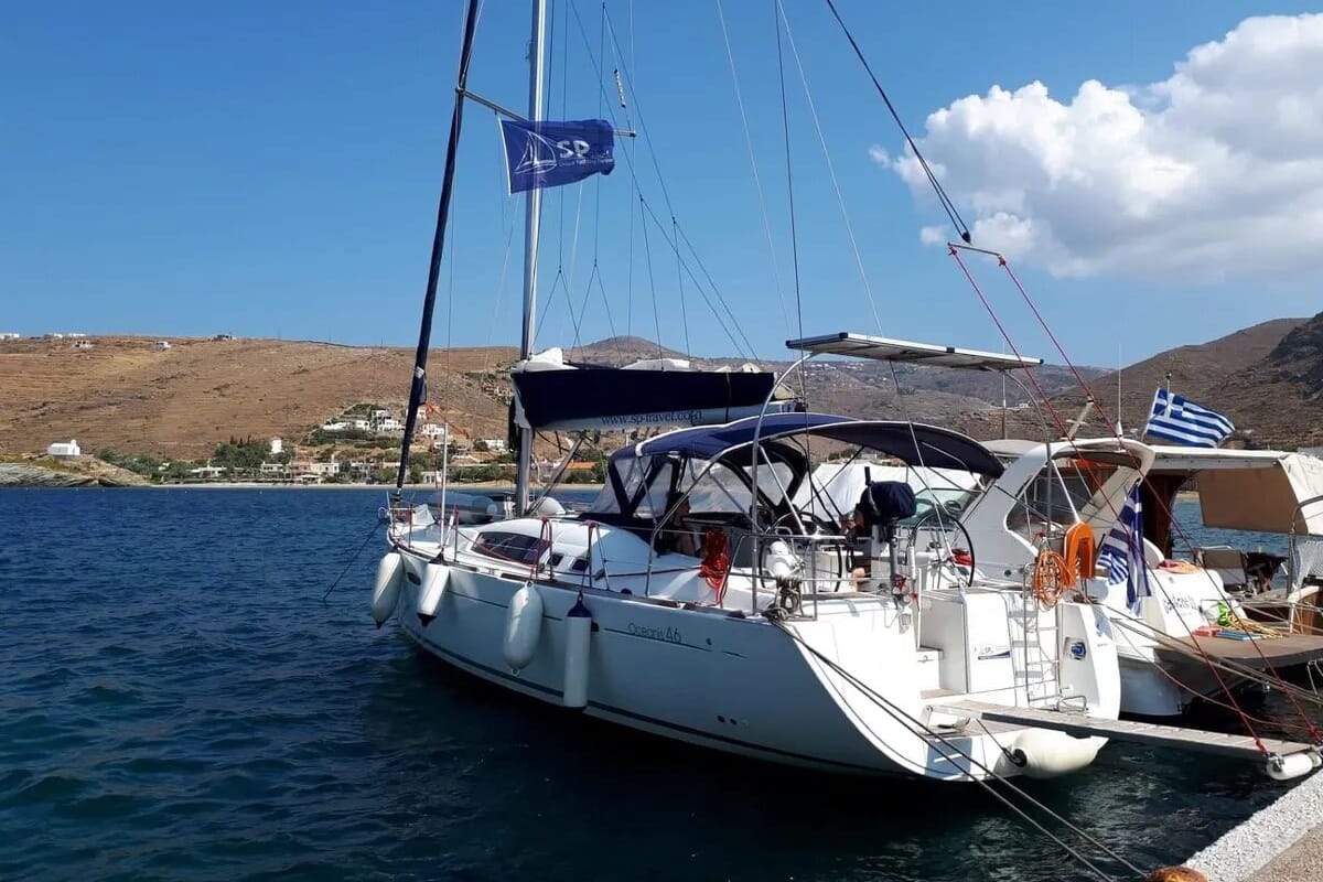 Exterior view of Fani, a Beneteau Oceanis 46 sailboat at Volos Municipality, Greece