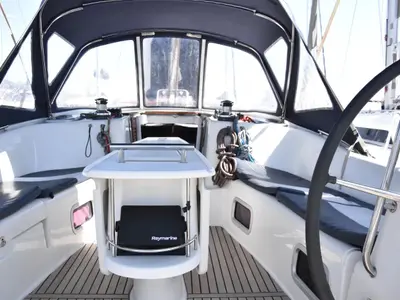 Cockpit of Fani, a Beneteau Oceanis 46 sailboat at Volos Municipality, Greece